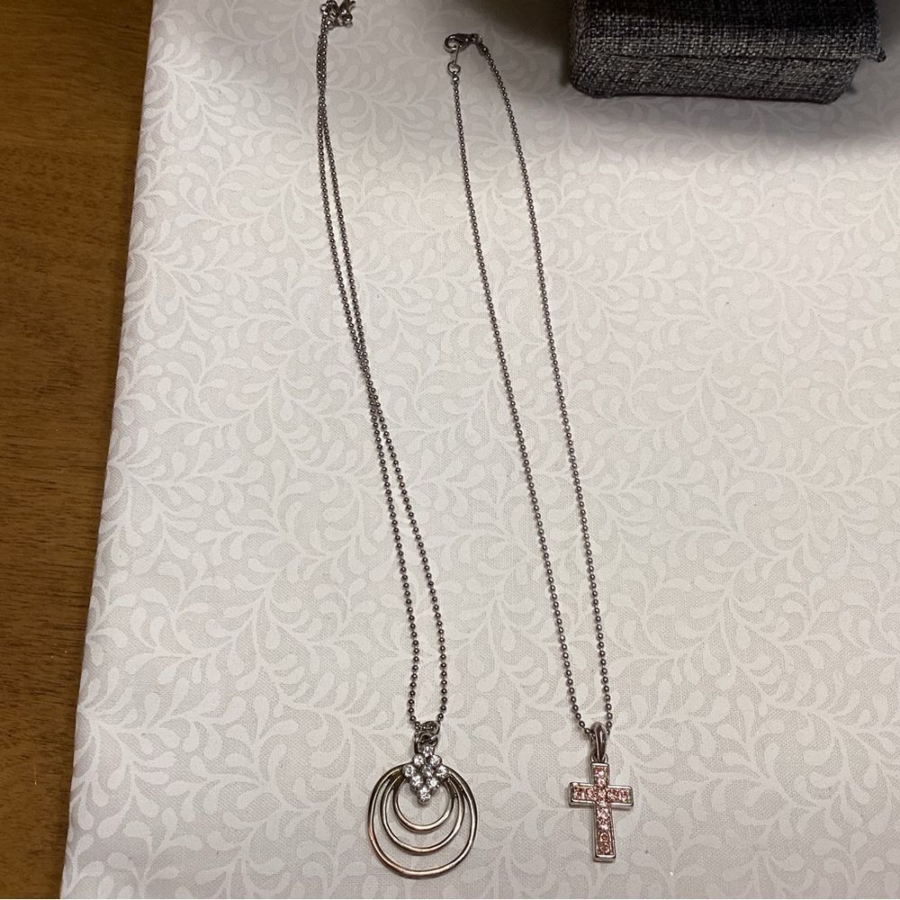 Two Necklaces Featuring Popcorn Silvertone Chains with Pendants